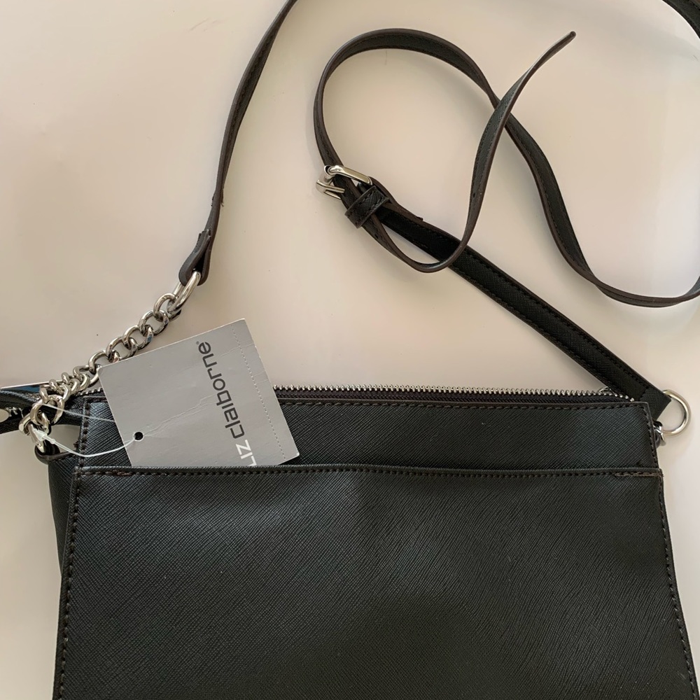 LC Liza Claiborne Black Liza Floral on Gold Tone Background Crossbody Purse - Picture 5 of 12
